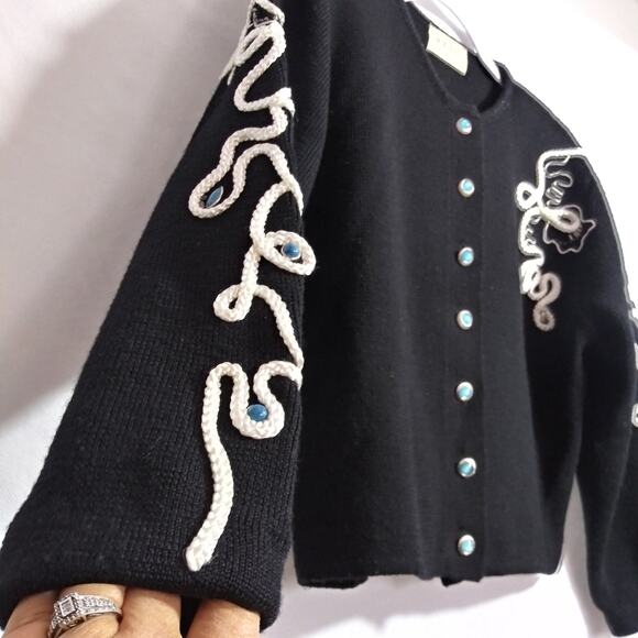 Vintage Joveil Black Embellished Jeweled Button Front Artsy Ornate Cardigan S - Picture 6 of 12